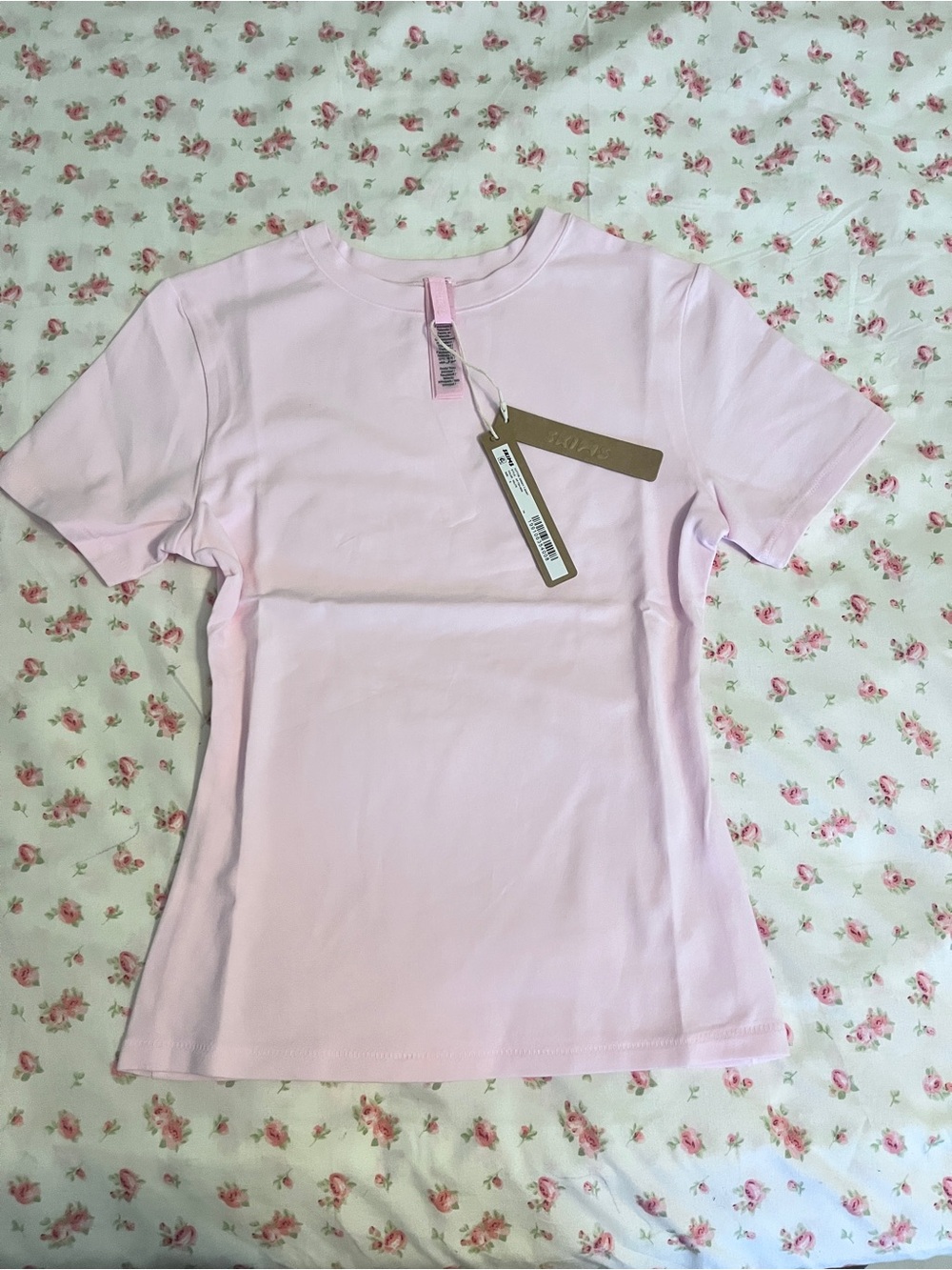 SKIMS Pale Pink Short Sleeve Crew Crop Top - Picture 1 of 8
